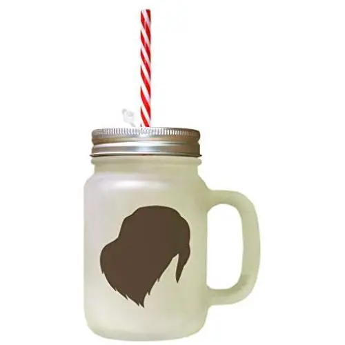 Brown Braque Du Bourbonnais Silhouette Frosted Glass Mason Jar With Straw