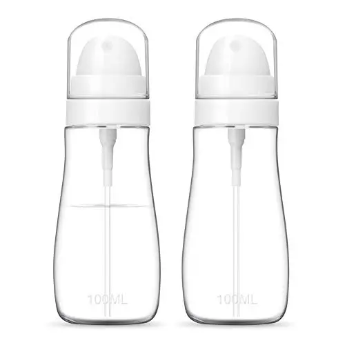 Klare Sprühflaschen, 2er Pack, 100 ml Fassungsvergnügen, wiederbefüllbare Behälter mit Luftdruckpumpe – Ideal für Kosmetik, Wasser, Parfüm, Reisegröße.