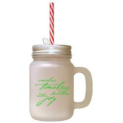 Green Ceaseless Timeless Boundless Endless Joy Frosted Glass Mason Jar With Straw