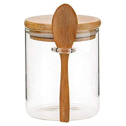 Nrpfell Food Storage Glass Jar Clear Sealed Canister Container with Lid and Spoon for Loose Tea Salt Sugar Coffee Bean Preservation