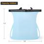 Upgrade Reusable Food Storage Bags - Silicone Foldable Leak Proof Liquid Food Organizer Bag with Zip Seal - Preservation & Cooking Baggies - for Milk Meat Vegetable Freezer Snack Large (1 L) (Blue)