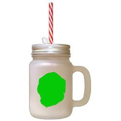 Green Kuvasz Silhouette Frosted Glass Mason Jar With Straw