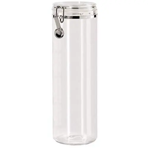 Oggi Acrylic Airtight Pasta Canister with Clamp, 4"Dia. x 12"H. Oggi Acrylic Airtight Pasta Canister with Clamp, 4"Dia. x 12"H.