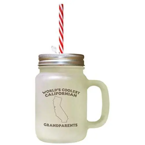 Brown WorldS Coolest Californian Grandparents CA Frosted Glass Mason Jar With Straw Brown WorldS Coolest Californian Grandparents CA Frosted Glass Mason Jar With Straw