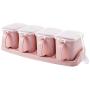 BFY Kitchen Appliances .Wheat Straw Seasoning Box Pepper Spice Shaker Salt Seasoning Transparent PP Kitchen Cruet Condiment Bottle Jars Storage Box, Color:Four grid pink