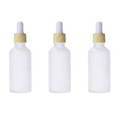 3PCS 50ml/1.7oz Empty Refillable Frosted Glass Essential Oil Dropper Bottles Jars With Wood Grain Cap White Rubber Head Travel Cosmetic Storage Container Pot Holder for Aromatherapy Oils Elite Fluid