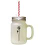 Black Palm Trees Frosted Glass Mason Jar With Straw
