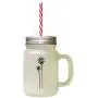 Black Palm Trees Frosted Glass Mason Jar With Straw Black Palm Trees Frosted Glass Mason Jar With Straw