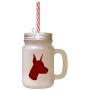 Maroon Doberman Pinscher Silhouette Frosted Glass Mason Jar With Straw