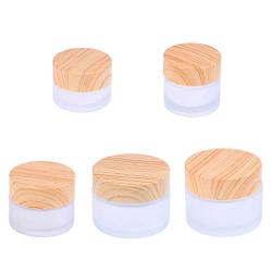 Fox Clow Wood Grain Frosted Glass Jar Cosmetic Containers Portable Travel Refillable Glass bottle Pot for Lotion Face Cosmetic Eye Cream 5/15/20/30/50ml 5PCS