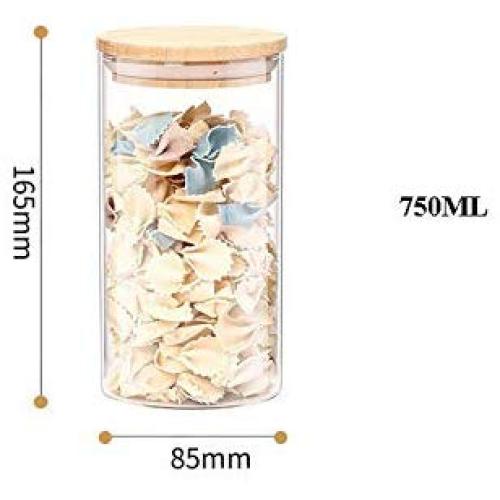 Food Storage Cereal Container Air Tight Canisters With Bamboo Lids Glass Jars Kitchen Storage Containers,750Ml (8.5X16.5Cm)