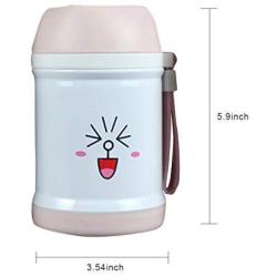 Inroserm Food Jar for Kids with Folding Spoon Portable Stainless Steel Leak Proof Food Storage Container with Pendant 11.8 oz(White)