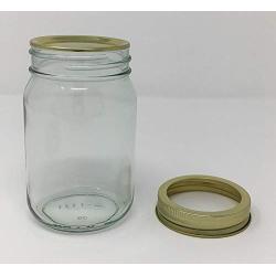 Pint (16 oz) Mayo Glass Jars with Gold 2-piece lids by Richards Packaging 12 pack Flats and Bands Included