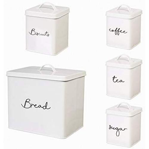 Cypress Home White Steel Kitchen Canisters, Set of 5