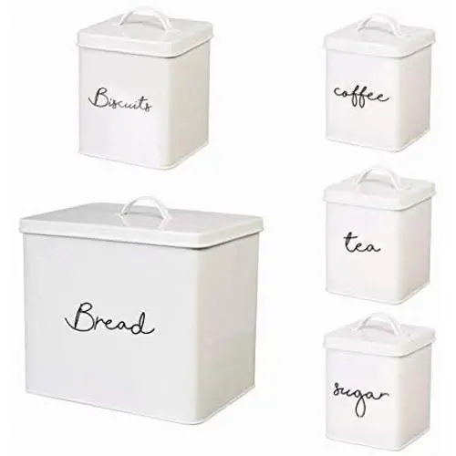 Cypress Home White Steel Kitchen Canisters, Set of 5 Cypress Home White Steel Kitchen Canisters, Set of 5