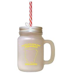 Yellow WorldS Coolest Arkansan Girlfriend AR Frosted Glass Mason Jar With Straw
