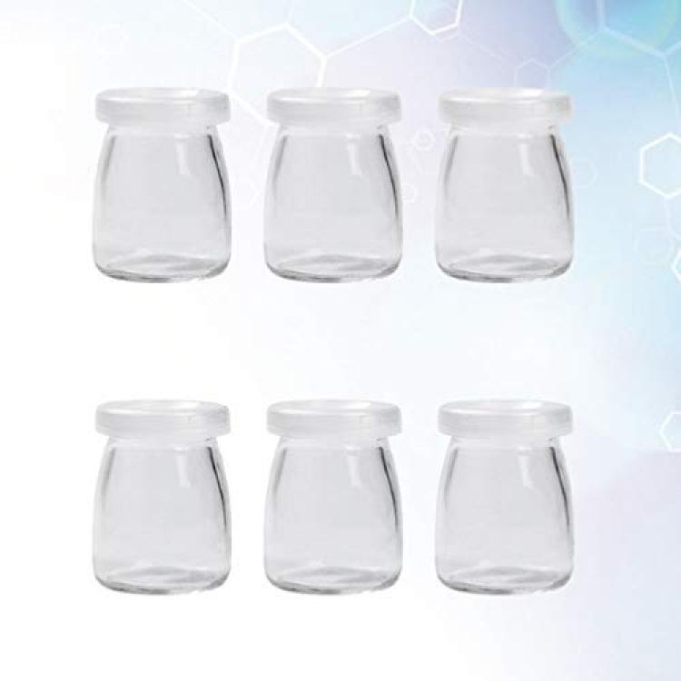 Glass Yogurt Container With Lids,Encheng 7 oz Clear Glass Jars