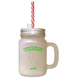 Green WorldS Coolest Californian Aunt CA Frosted Glass Mason Jar With Straw