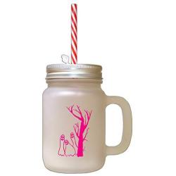 Hot Pink Tree Ghosts Boo Halloween Frosted Glass Mason Jar With Straw