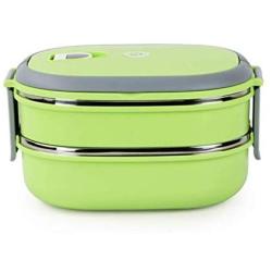 Lcxliga Two-stage Kids Bento Box Picnic Outdoor Activity Travel Kitchen Food Storage Stainless Steel Heat Insulation Container Lunch Box (Color : Green)