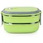 Lcxliga Zwei-stufige Kinder Bento-Box Picknick Dra hinausgehende Aktivität Reise Küchen Lebensmittel Lagerbehälter Edelstahl Wärmeisolation Container (Farbe: Grün)