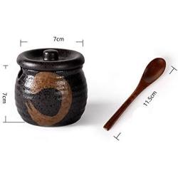 123Arts Ceramics Japanese Flower Sugar Bowl Seasoning Pot Salt Pepper Storage Jar Lid Wood Spoon