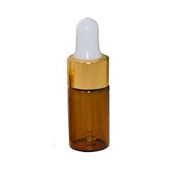 25Pcs Mini 3ML Empty Refillable Amber Glass Essential Oil Bottles Perfume Cosmetic Liquid Aromatherapy Lotion Sample Storage Containers Vials Jars with Eye Dropper Dispenser, Gold Cap