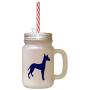 Navy Podenco Canario Silhouette Frosted Glass Mason Jar With Straw