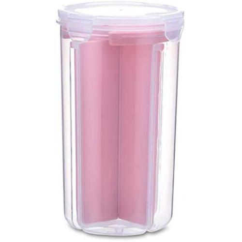 HENWERD Plastic Food Storage Containers with Lids Multi-grain Separated with Souble Lid Rotating Cover Containers (Pink,L)