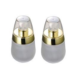 2PCS 30ml/1oz Upscale Empty Refillable Frosted Glass Pump Press Bottle Cosmetic Container Packing Jar Vial Holder Pot with Clear Cap for Lotion Emulsion Facial Essence Golden Edge