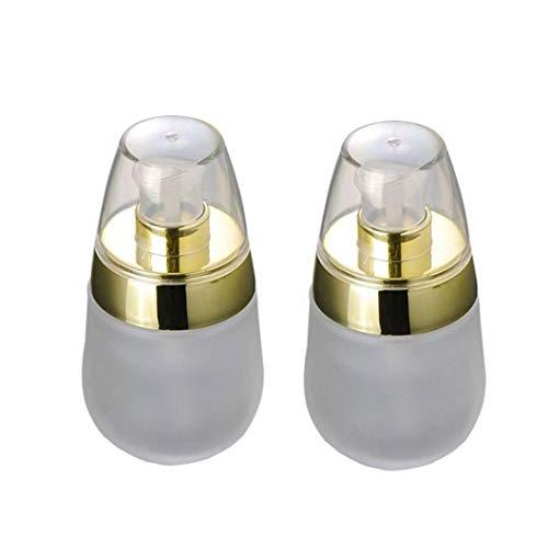 2PCS 30ml/1oz Upscale Empty Refillable Frosted Glass Pump Press Bottle Cosmetic Container Packing Jar Vial Holder Pot with Clear Cap for Lotion Emulsion Facial Essence Golden Edge