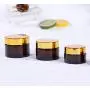 2 STÜCKE 30ML 1OZ Braune Leere Glascremeflasche mit Goldverschluss und Innendeckel – Gesichtsheim-Augenheimspeicherbehälter für Kosmetikbehälter zum Auffüllen für Reisen, Urlaub, Alltag.