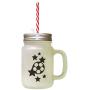 Black Soccer Ball #1 Frosted Glass Mason Jar With Straw