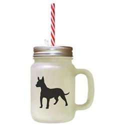 Black Mexican Hairless Dog Silhouette Frosted Glass Mason Jar With Straw