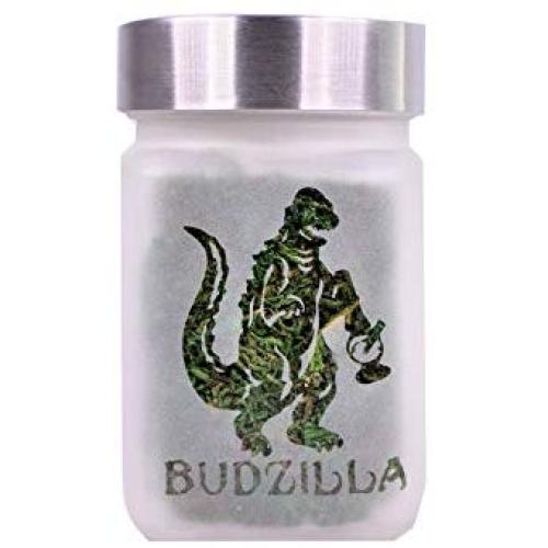 Stash Jar with Budzilla Cannabis Strain Design - Smell Resistant Herb Storage and Accessories, Airtight - 3" Tall x 2" Wide