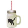 Black British Shorthair Cat Silhouette #3 Frosted Glass Mason Jar With Straw