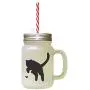 Black British Shorthair Cat Silhouette #3 Frosted Glass Mason Jar With Straw Black British Shorthair Cat Silhouette #3 Frosted Glass Mason Jar With Straw