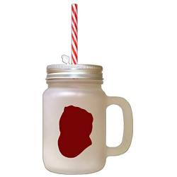 Maroon Scotish Fold Cat Head Silhouette Frosted Glass Mason Jar With Straw