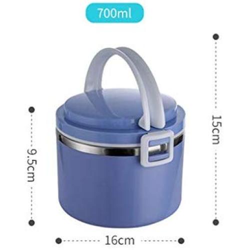 Thermos Food Jar Thermos 304 Stainless Food Flask,Leakproof Insulated Food Containers,Multi-layer, Large Capacity, Handle, Breathing Hole (Color : Blue, Size : 700ML)