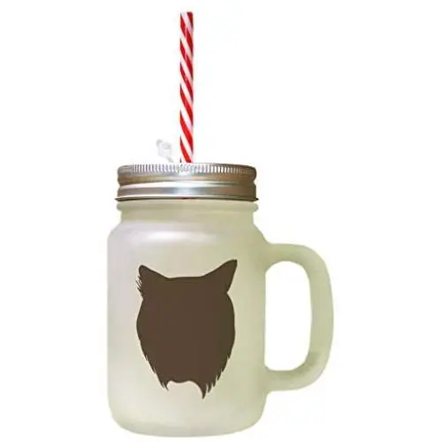 Silhouette d'un chat Brown Domestic Longhair #2 dans une jarre en verre frostée avec une paille Silhouette d'un chat Brown Domestic Longhair #2 dans une jarre en verre frostée avec une paille