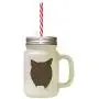 Silhouette d'un chat Brown Domestic Longhair #2 dans une jarre en verre frostée avec une paille Silhouette d'un chat Brown Domestic Longhair #2 dans une jarre en verre frostée avec une paille