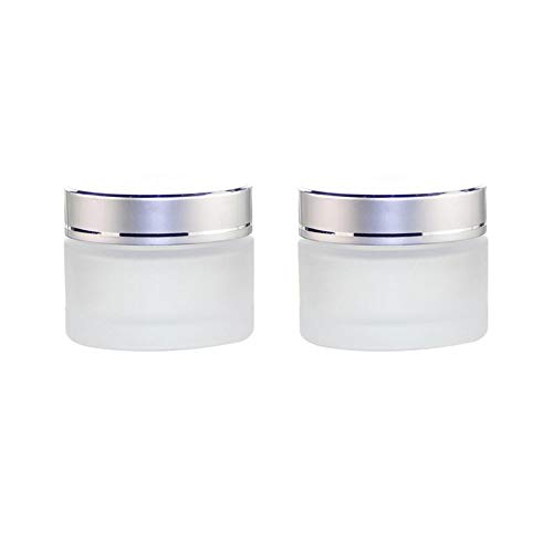 2Pcs Translucent Frosted Glass Face Cream Bottle with Silver Lid and Inner Pad Empty Refillable Storage Container Dispenser Holder Jars Pots Vials for Face Cream Eye Cream Lotion (30g/1oz)