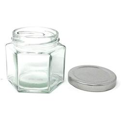 4 oz Hexagon Glass Jar Silver Metal Lid by Packaging For You 12 pack