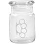 Clear Glass Herb Stash Jar with Lid 4.5 oz with Brass Knuckles Logo from Smoke Promos