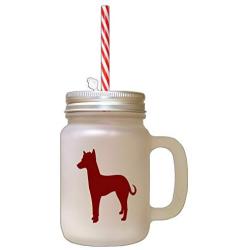 Maroon Peruvian Hairless Dog Silhouette Frosted Glass Mason Jar With Straw