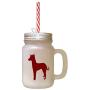 Maroon Peruvian Hairless Dog Silhouette Frosted Glass Mason Jar With Straw