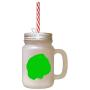Green German Longhaired Pointer Silhouette Frosted Glass Mason Jar With Straw