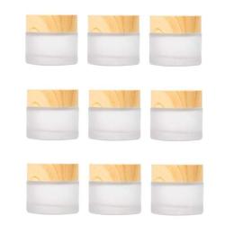 Healthcom 10 PCS 10 Grams/10 ML Jars Frosted Glass Cosmetic Cream Jar Bottle with Wood Grain Lid Empty Cosmetic Containers Refillable Glass Face Cream Pot for Makeup Lip Balms Eyeshadow