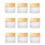Healthcom 10 PCS 10 Grams/10 ML Jars Frosted Glass Cosmetic Cream Jar Bottle with Wood Grain Lid Empty Cosmetic Containers Refillable Glass Face Cream Pot for Makeup Lip Balms Eyeshadow