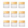 Healthcom 10 PCS 10 Grams/10 ML Jars Frosted Glass Cosmetic Cream Jar Bottle with Wood Grain Lid Empty Cosmetic Containers Refillable Glass Face Cream Pot for Makeup Lip Balms Eyeshadow